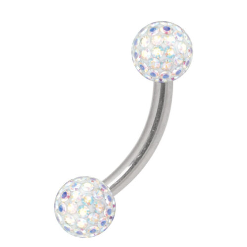 Piercing curvo in titanio con sfere di cristallo Aurora Boreale, 3,0 mm