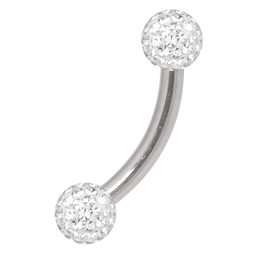 Multi Jewelled Micro, kristallklar, 3 mm Kugel Silbernes Titan-Piercing mit kristallklaren Kugeln auf weißem Hintergrund