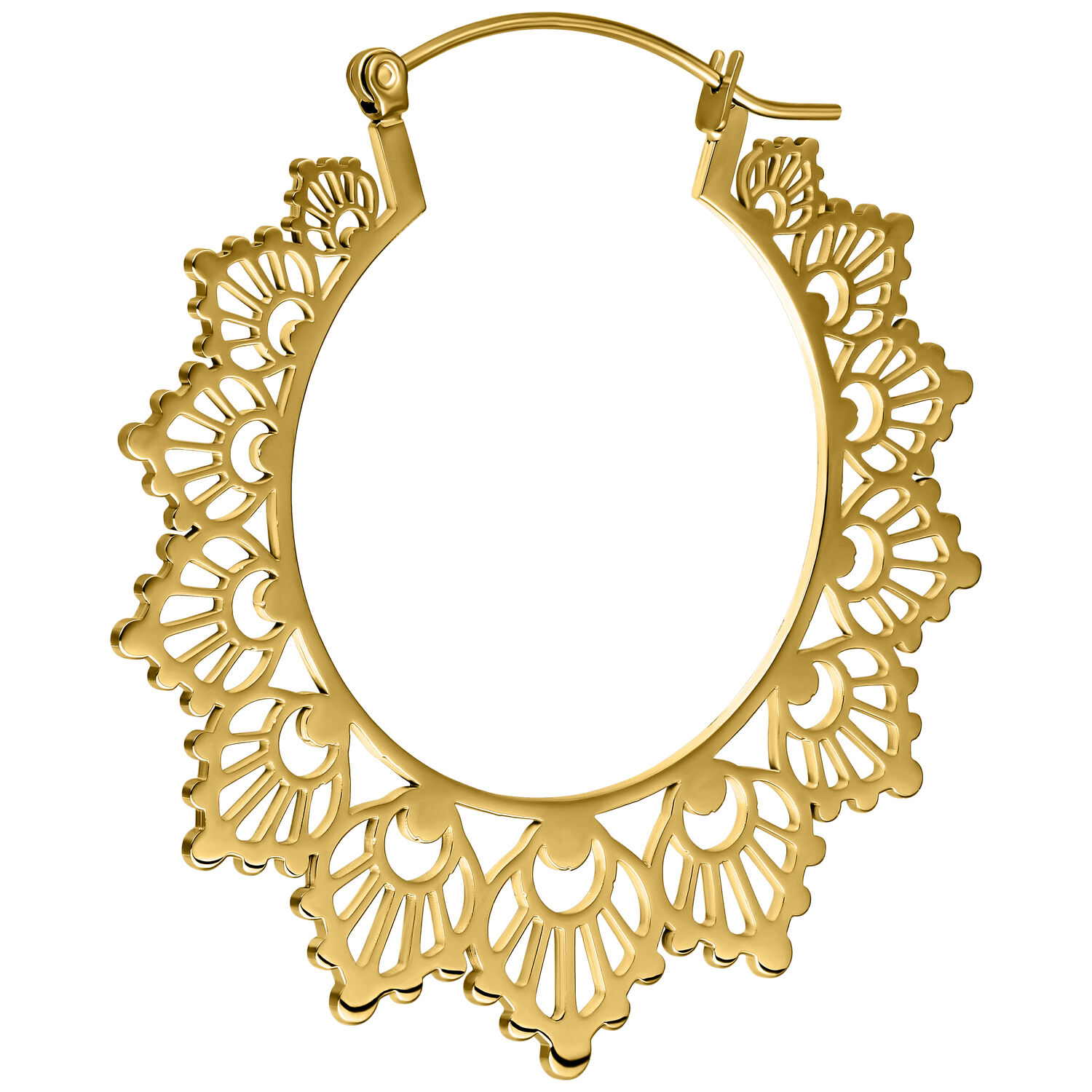 Goldene Sonnenblumen-Hoops aus Chirurgenstahl auf weißem Hintergrund