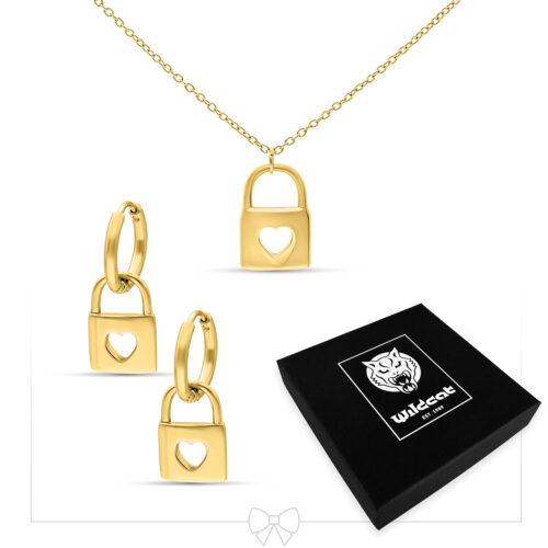 Little Lock Necklace with Hoops Set - Oro