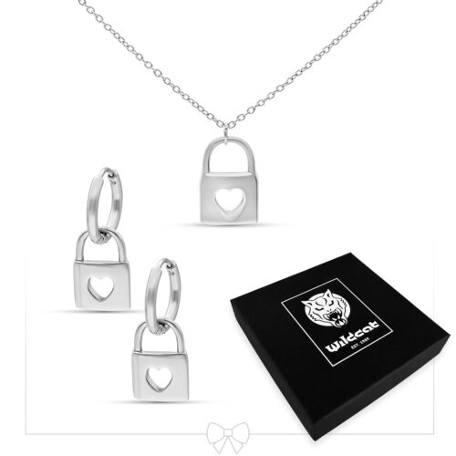 Little Lock Necklace with Hoops Set