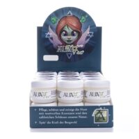 Display con scatole Auafee Skincare, barattoli bianchi, confezione colorata