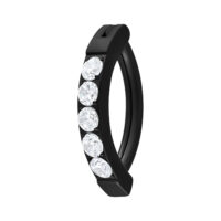 Clicker nero in titanio per ombelico con cinque cristalli chiari su sfondo bianco