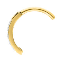 Clicker per ombelico dorato con cristalli Clicker per ombelico dorato con cristalli chiari su sfondo bianco