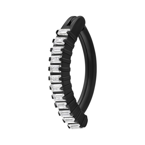 Clicker ombelico cristalli rettangolari in titanio - Nero