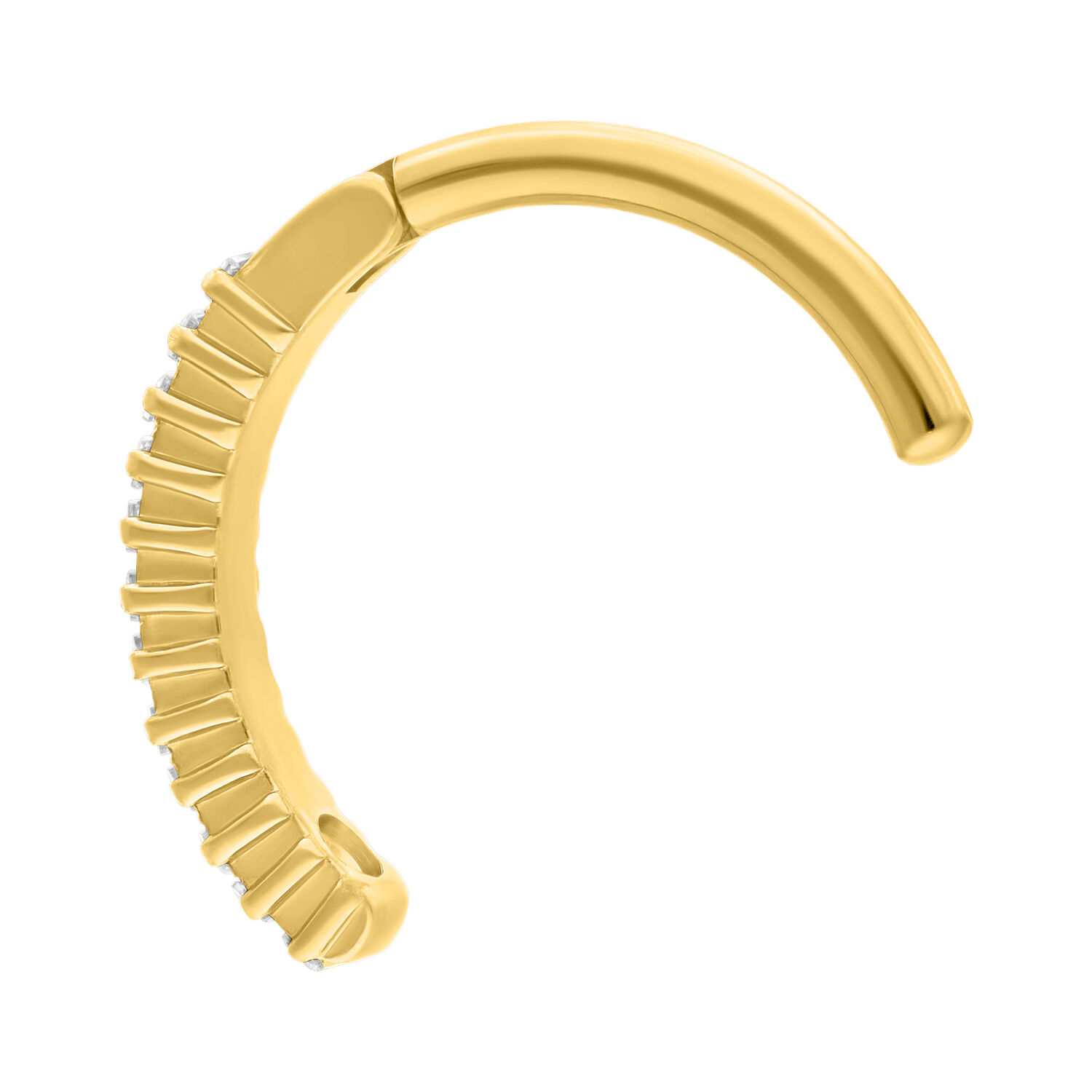 Clicker per ombelico dorato con cristalli Clicker per ombelico dorato con cristalli scintillanti su sfondo bianco