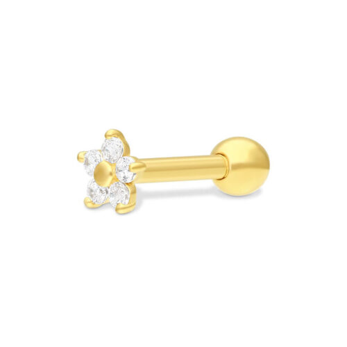 Barbell Orecchio Fiore Cristalli Oro 18k