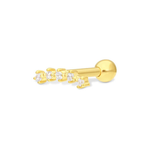 Barbell Orecchio 5 Cristalli Oro 18kt