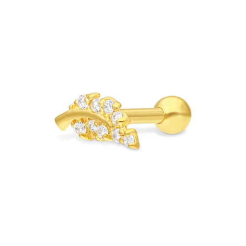 Barbell Orecchio Leaf Cristalli Oro 18kt