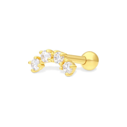 Barbell Orecchio 4 Cristalli Oro 18kt