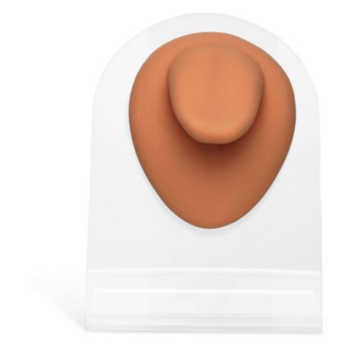 Braunes Body Bit Tongue aus Silikon auf transparentem Display.