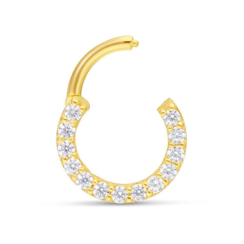 Anello setto dorato con cristalli chiari, spessore 1,2 mm, diametro interno 8,0 mm su sfondo bianco