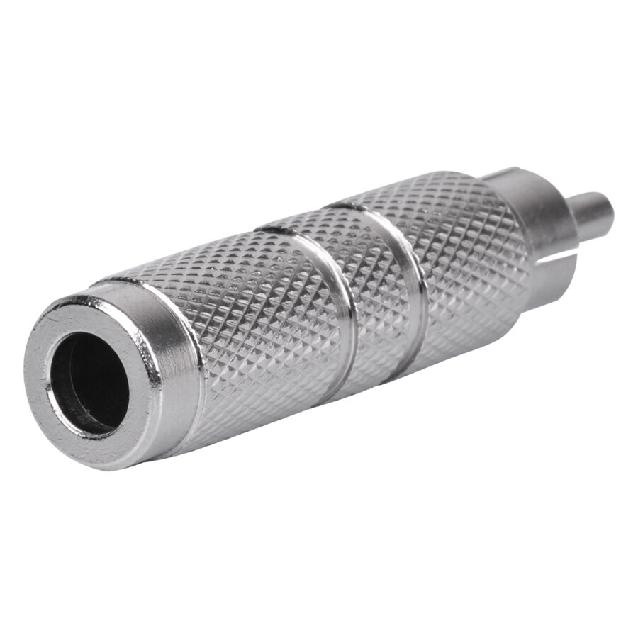 Connettore RCA HAWK argentato con superficie zigrinata su sfondo bianco