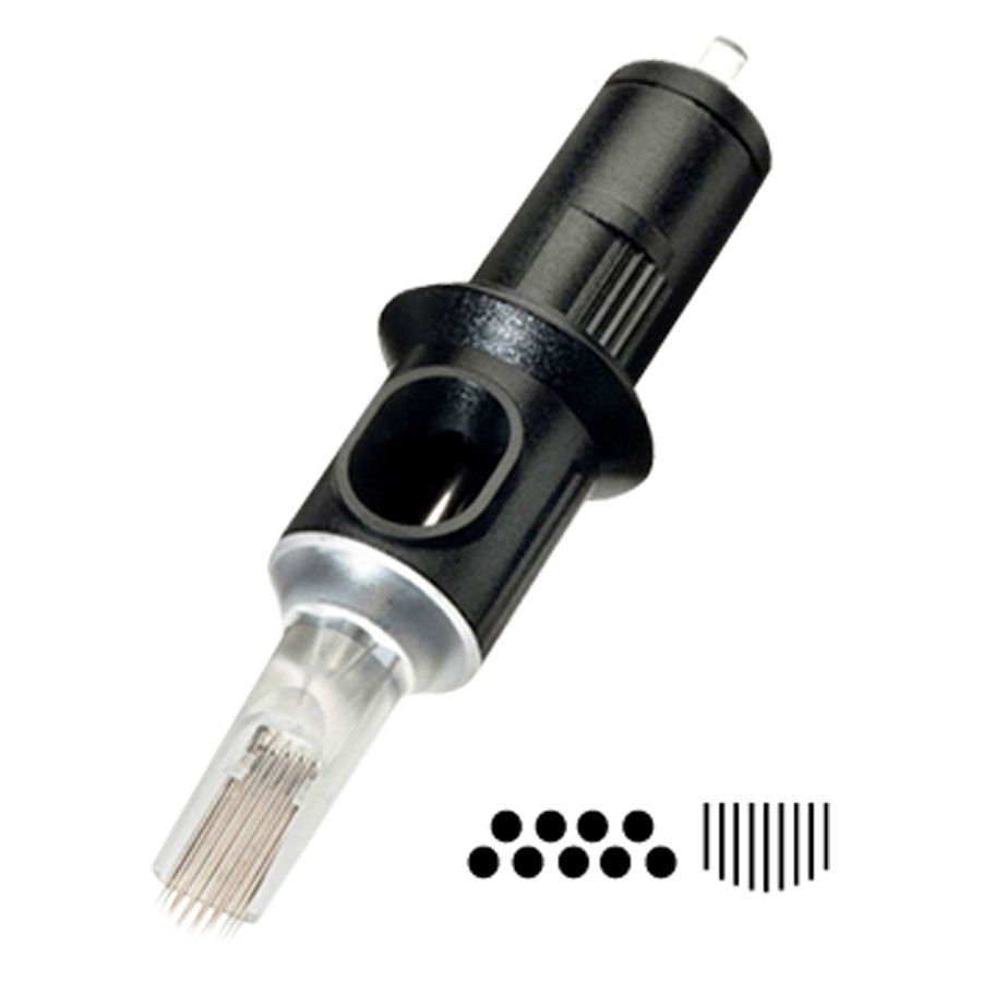 Testina nera con alloggiamento trasparente su sfondo bianco