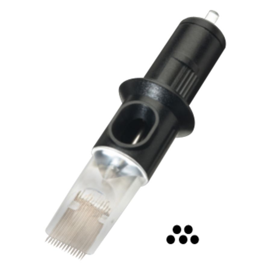 Testina nera con 5 aghi e spessore di 0,35 mm su sfondo bianco