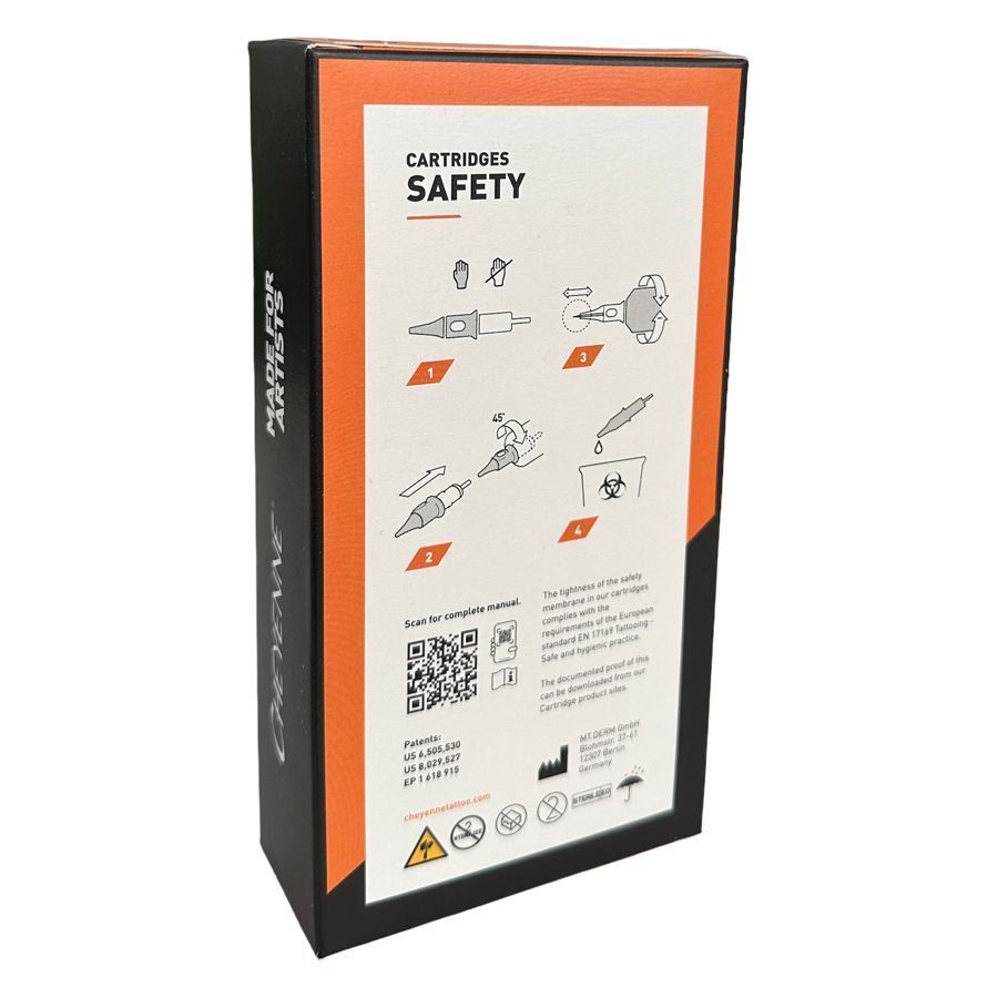 Cheyenne Liner Safety Aghi 20 Pz Confezione Confezione degli aghi Cheyenne Liner Safety con design arancione e bianco e avvertenze di sicurezza