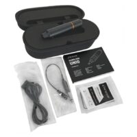 HAWK PEN Unio Set in nero con accessori HAWK PEN Unio in custodia nera con cavi e accessori su sfondo bianco