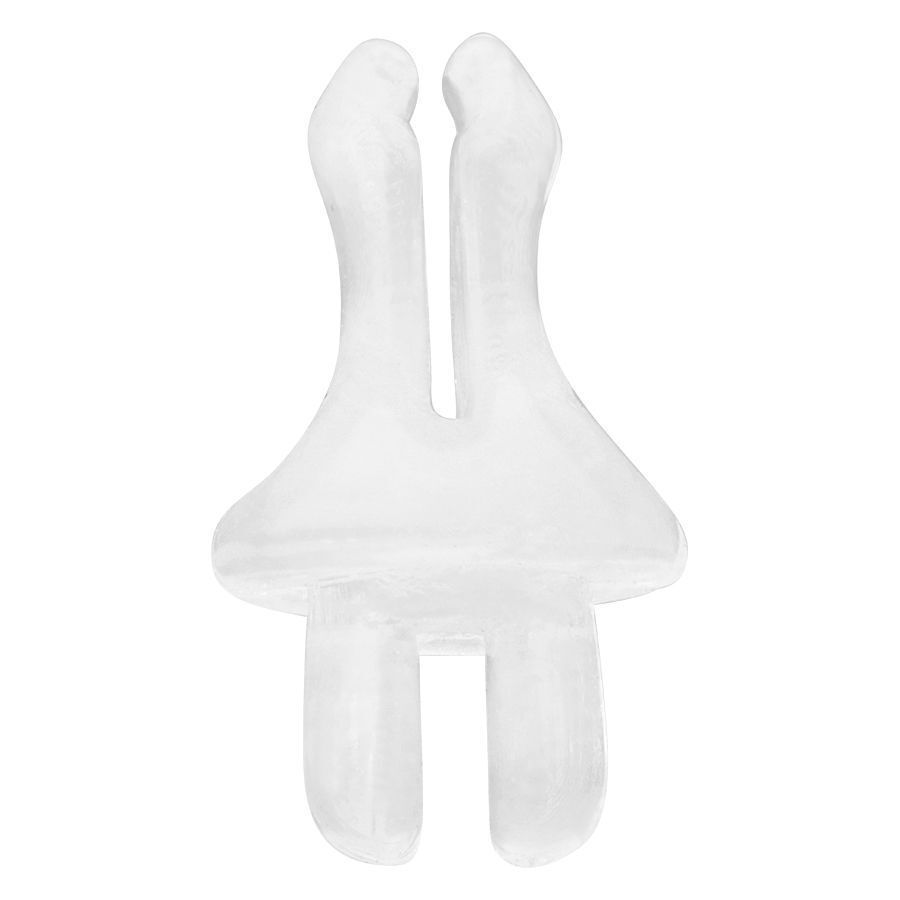 Clip trasparente in bioplastica per display Clip trasparente in bioplastica con spessore di 0,8 mm su sfondo bianco