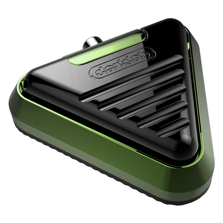 Delta interruttore a pedale Kryptonite in verde chiaro e nero Interruttore a pedale triangolare Delta in verde chiaro e nero su sfondo bianco