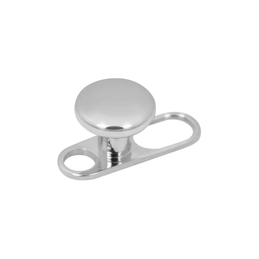 Piercing Dermal Anchor in Titanio Argento Piercing in titanio argento con 2 fori su sfondo bianco