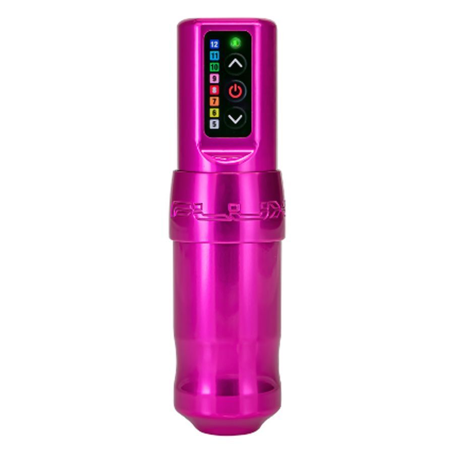 Macchina per tatuaggi rosa FK Irons Spektra Flux su sfondo bianco