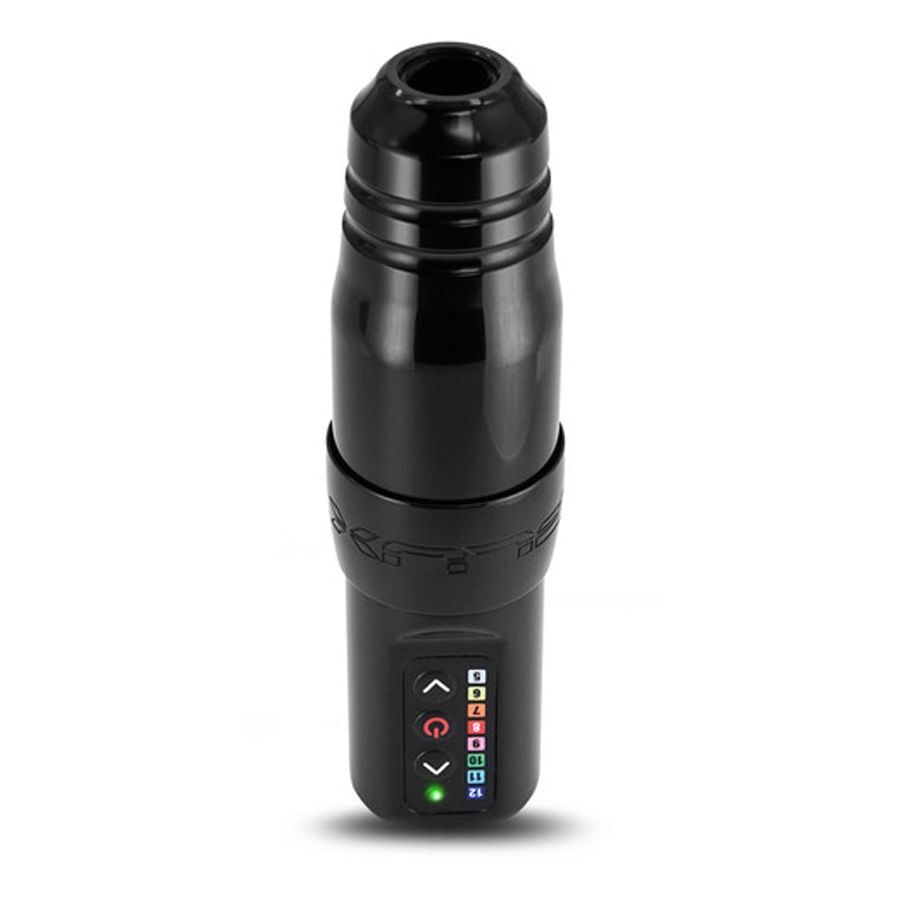 Macchina per tatuaggi FK Irons Microbeau Flux S nera su sfondo bianco