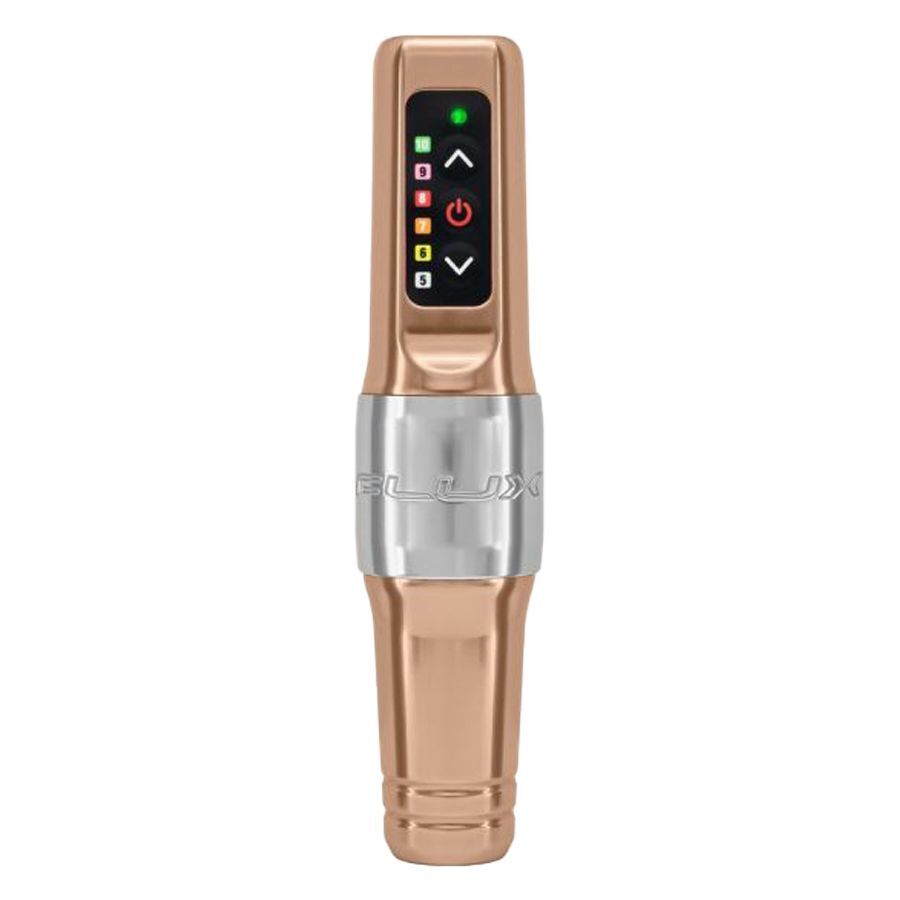 FK Irons Flux Mini Macchina per Tatuaggi in Champagne su sfondo bianco