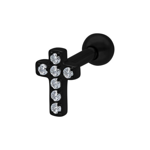 Earbarbell crystal cross in titanio - Nero