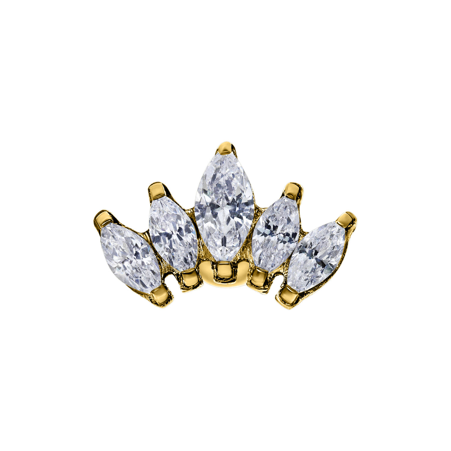 Barbell per orecchio con fiore di loto in cristallo dorato Barbell per orecchio dorato con design di fiore di loto in cristallo chiaro su sfondo bianco