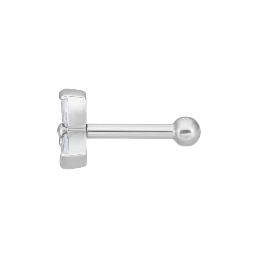 Barbell per orecchio Windmill argento con cristalli chiari su sfondo bianco