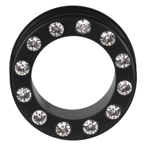 Schwarzer Tunnel aus Chirurgenstahl mit klaren Kristallen auf weißem Hintergrund