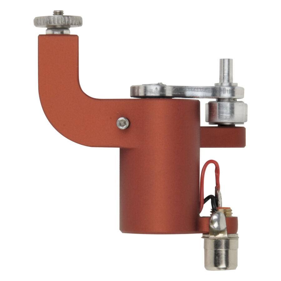 Rotator MKIII macchinetta per tatuaggi in marrone Macchinetta per tatuaggi Rotator MKIII marrone con dettagli argentati su sfondo bianco