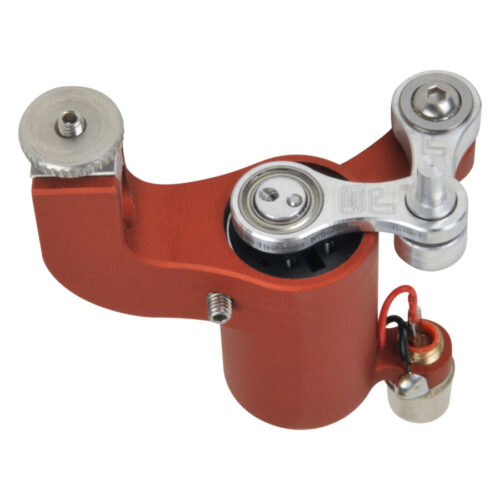 Macchina per tatuaggi Rotator MKIII marrone con componenti in metallo su sfondo bianco