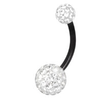 Bauchnabelpiercing aus schwarzem Titan mit kristallklaren Steinen, auf weißem Hintergrund
