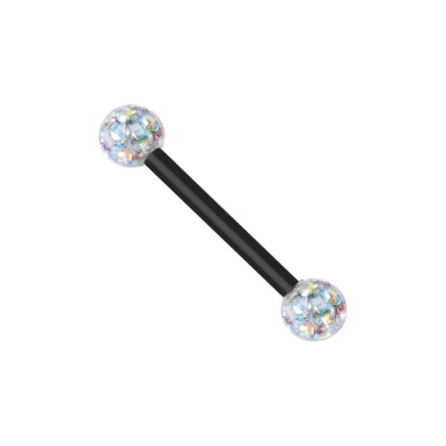 Piercing barbell nero in titanio con sfere di cristallo Aurora Boreale scintillanti, spessore 1,2 mm, lunghezza 8,0 mm