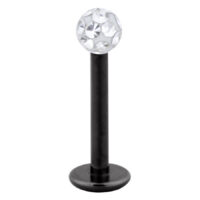 Titan Labret mit Kristallkugel, Schwarz Schwarzer Titan Labret mit klarer Kristallkugel auf weißem Hintergrund