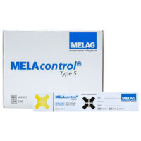 MELAcontrol Tipo 5 Indicatore confezione e strisce di test su sfondo bianco