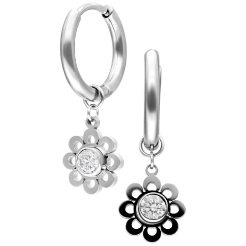 Mini Hoops Crystal Flower Pendente