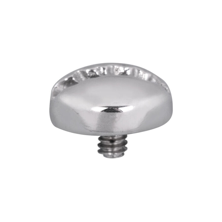 Accessorio piercing argento, filettatura interna Accessorio in acciaio chirurgico 316L con filettatura interna da 1,2 mm su sfondo bianco