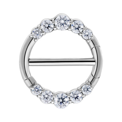 Anello Clicker Nipple double Crystal Acciaio