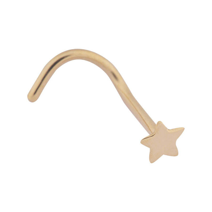 Piercing naso a stella piatta in oro 18k Piercing naso piatto in oro 750 a forma di stella su sfondo bianco