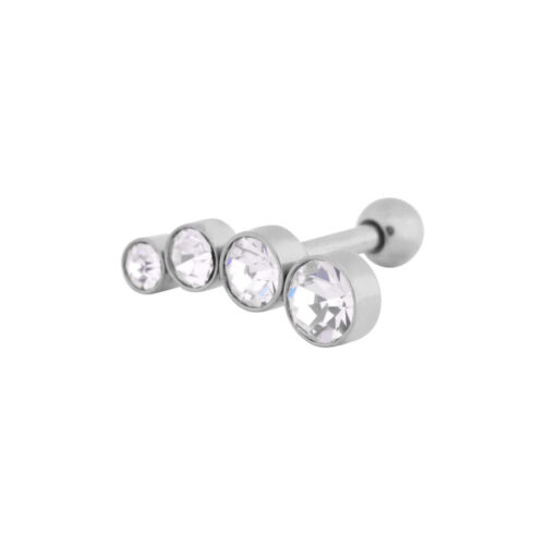 Barbell Orecchio 4 Cristalli Acciaio Destra