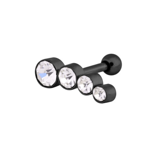 Barbell Orecchio 4 Cristalli Acciaio Sinistra - Nero