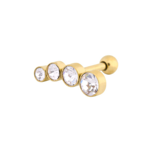 Barbell Orecchio 4 Cristalli Acciaio Destra - Oro