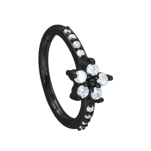 Anello Clicker Fiore Cristalli Acciaio