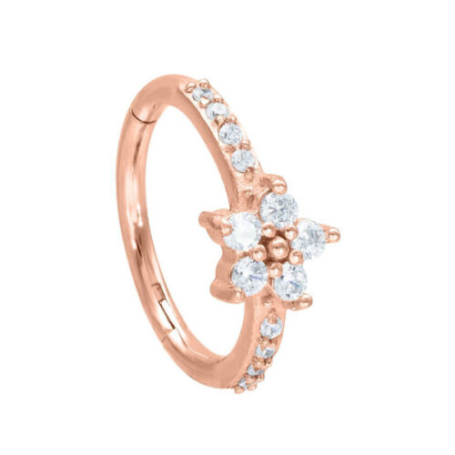 Anello Clicker Fiore Cristalli Acciaio