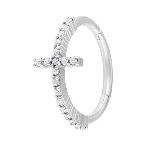Hinged Ring Cristalli Croce Acciaio