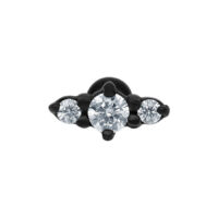 Barbell nero con tre cristalli chiari su sfondo bianco