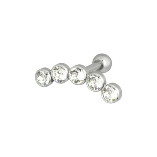 Barbell orecchio 5 cristalli in argento e acciaio
