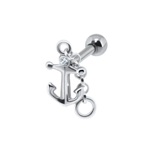 Barbell orecchio Ancora cristallo in argento e acciaio